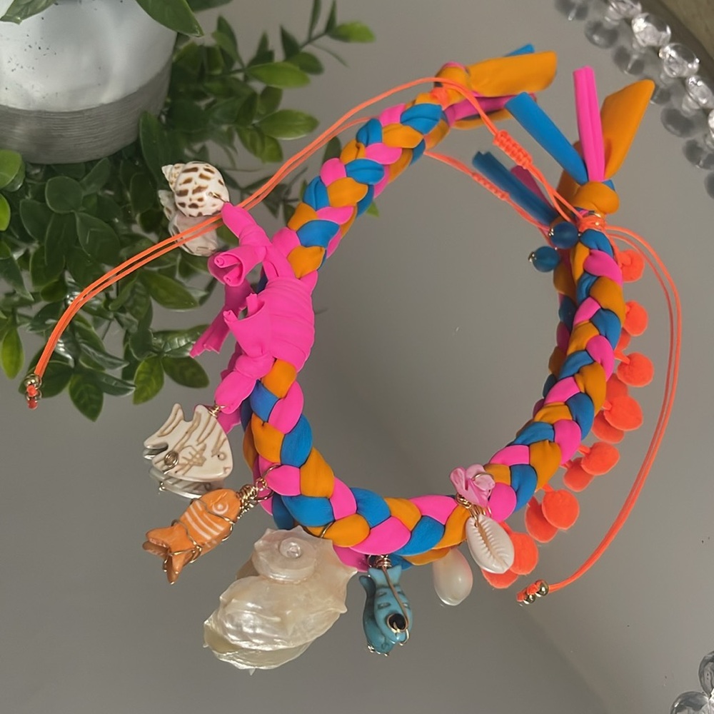 Colorful Braided Necklace with Charms